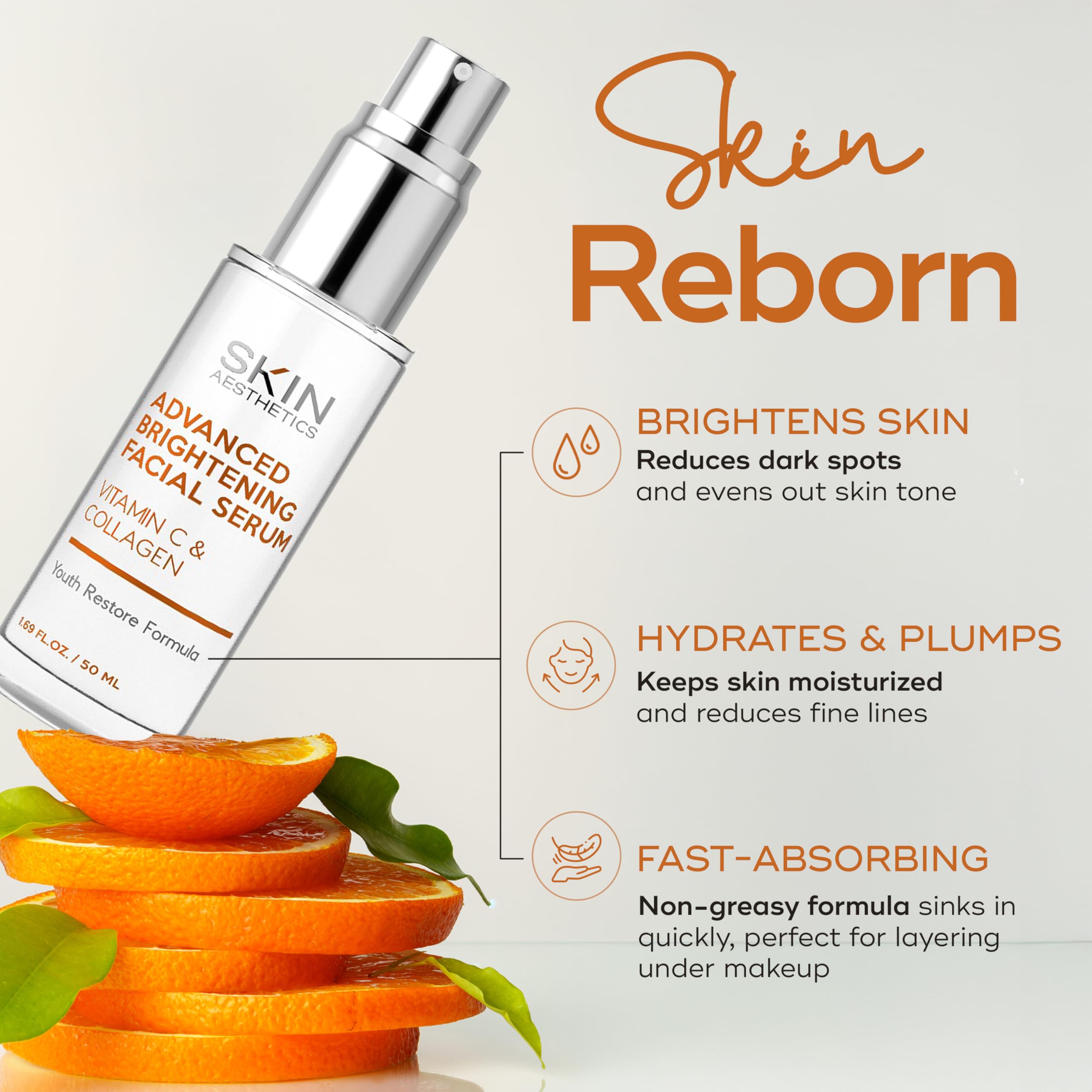 Skin Aesthetics Vitamin C Serum with Collagen - Dark Spots & Skin Brightening, Anti-Aging & Acne Treatment - Dermatologist Tested Korean Skincare - Clean Beauty, Cruelty-Free - 1.69 oz